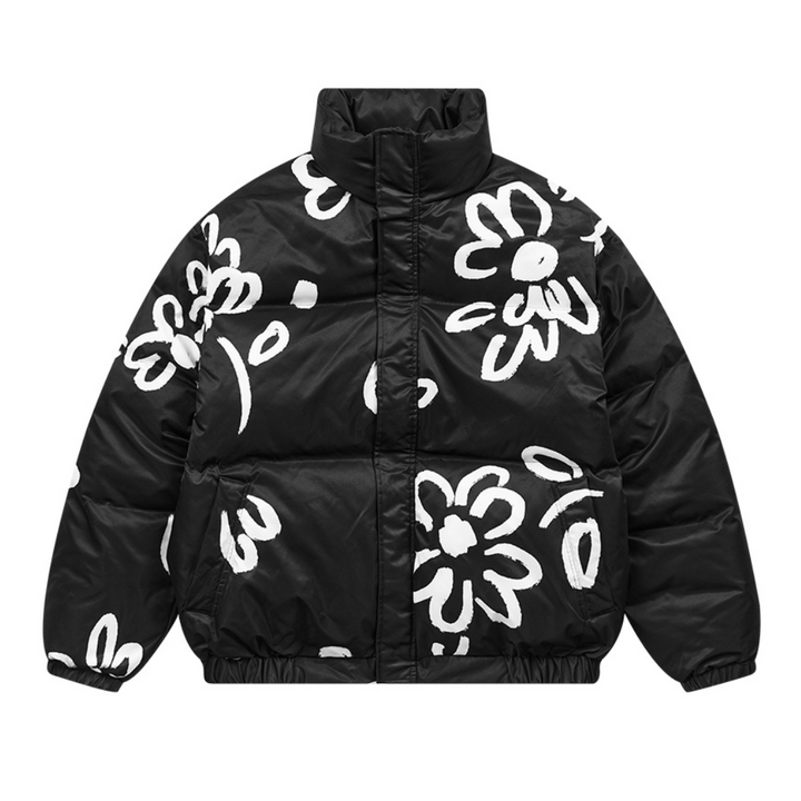 H/C Watercolor Flowers Stand Up Collar Down Jacket