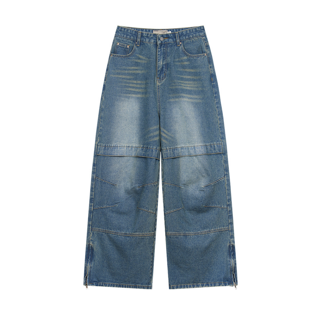 H/C Stitching Pleated Loose Jeans