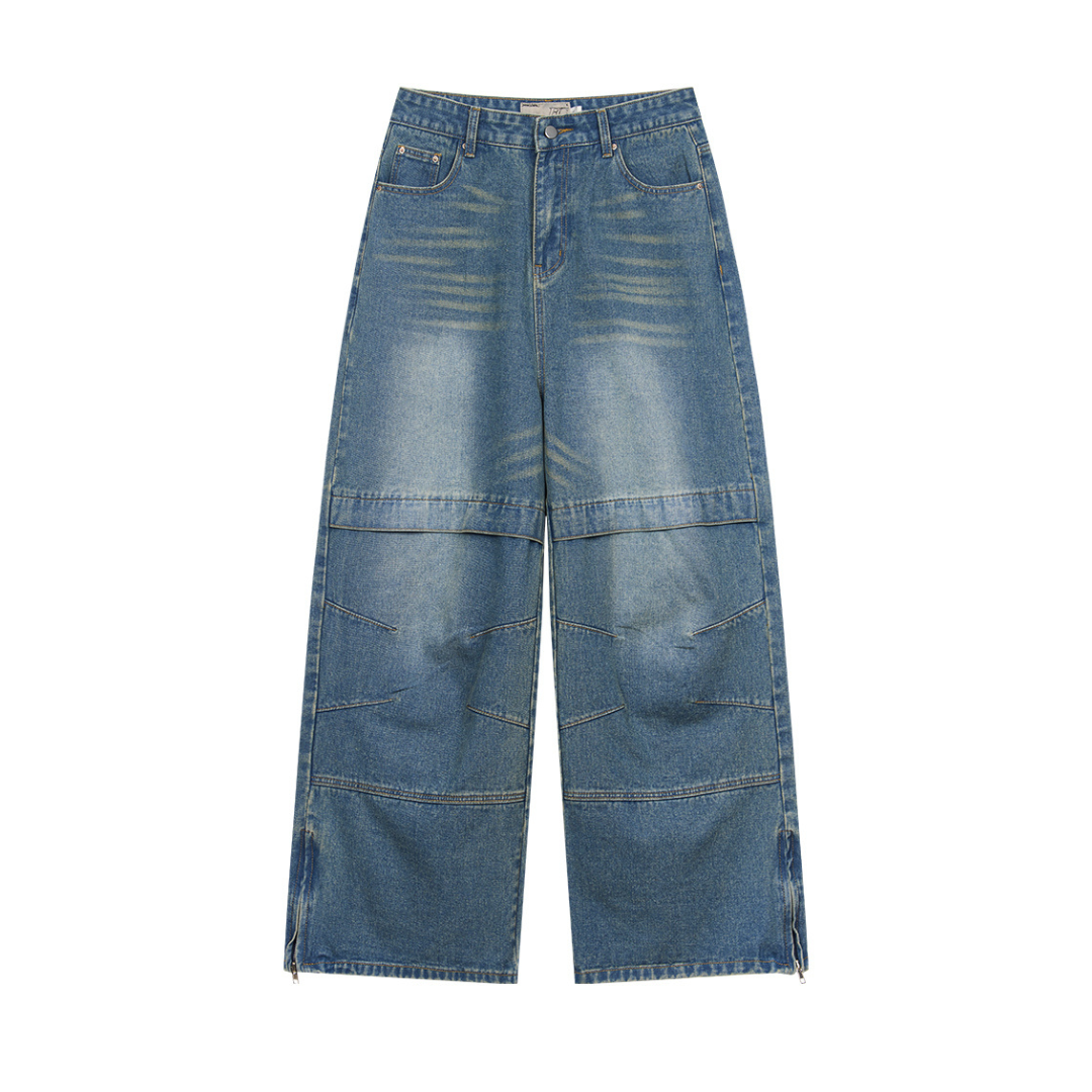 H/C Stitching Pleated Loose Jeans
