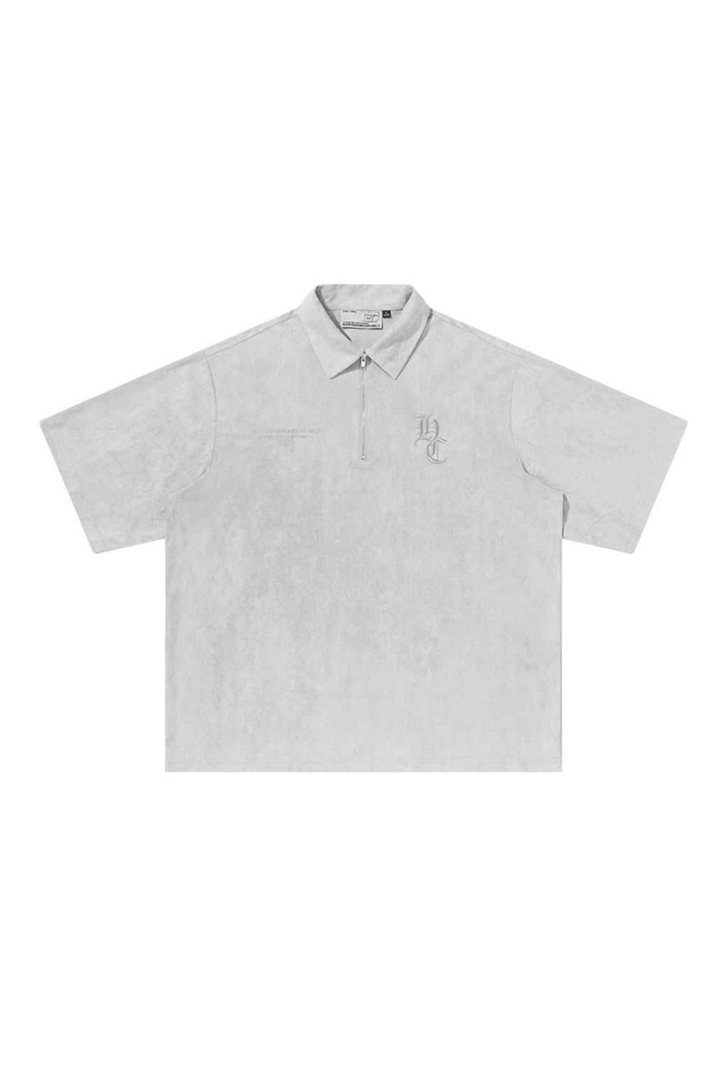 Embossed Gothic Logo Zipper Suede Polo Shirt