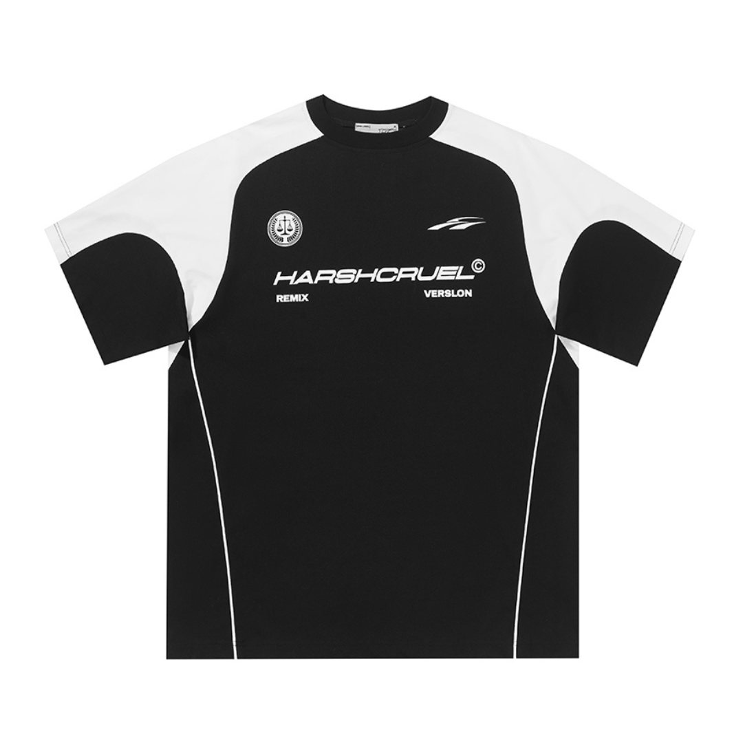 H/C  Stitching Loose Round Neck Logo Tee