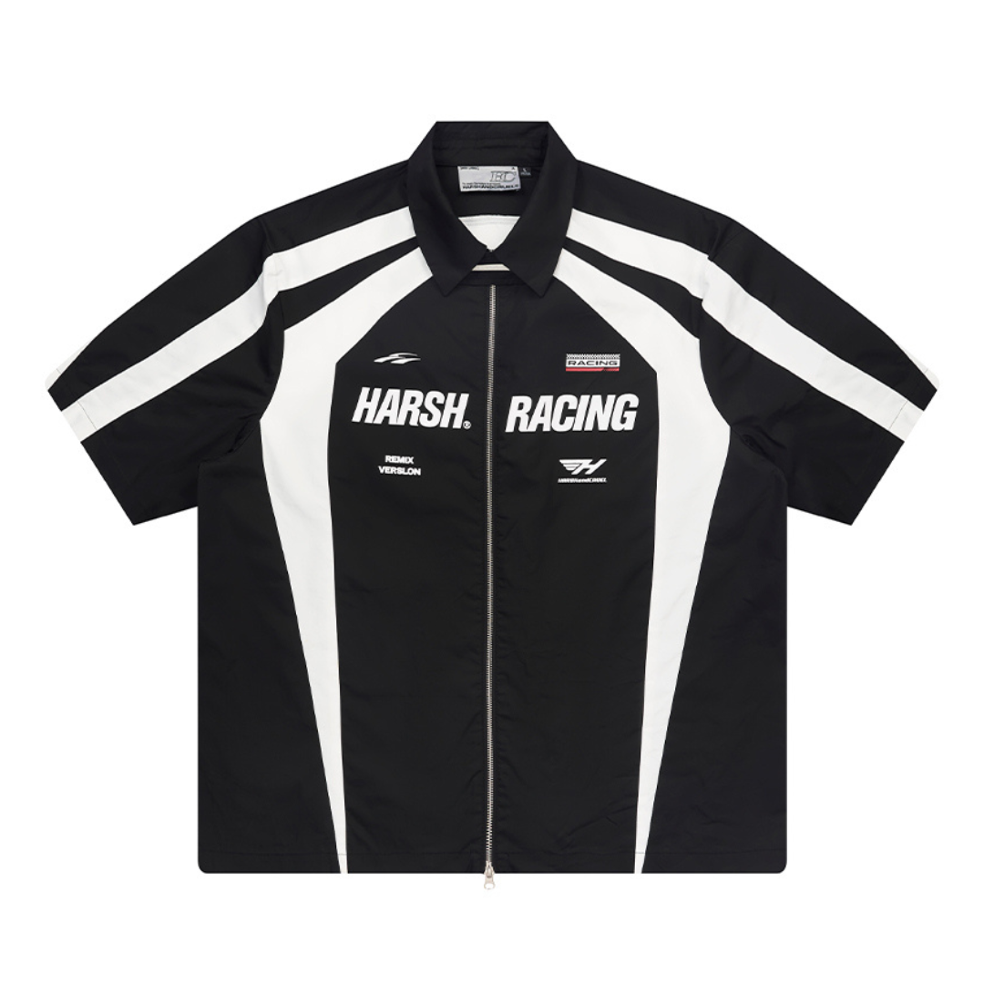 Splicing Irregular Racing Logo Shirt
