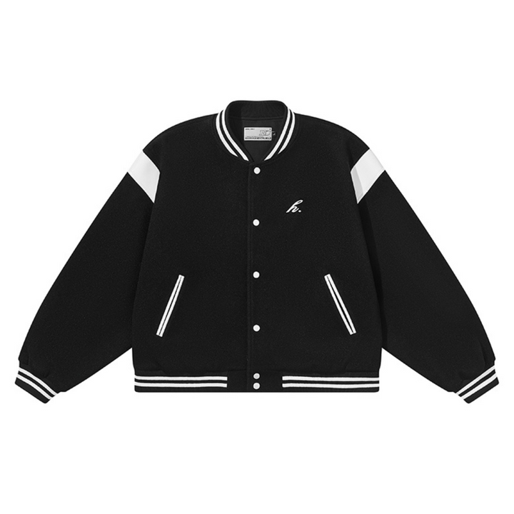 Contrast Stitching Embroidered Varsity Jacket