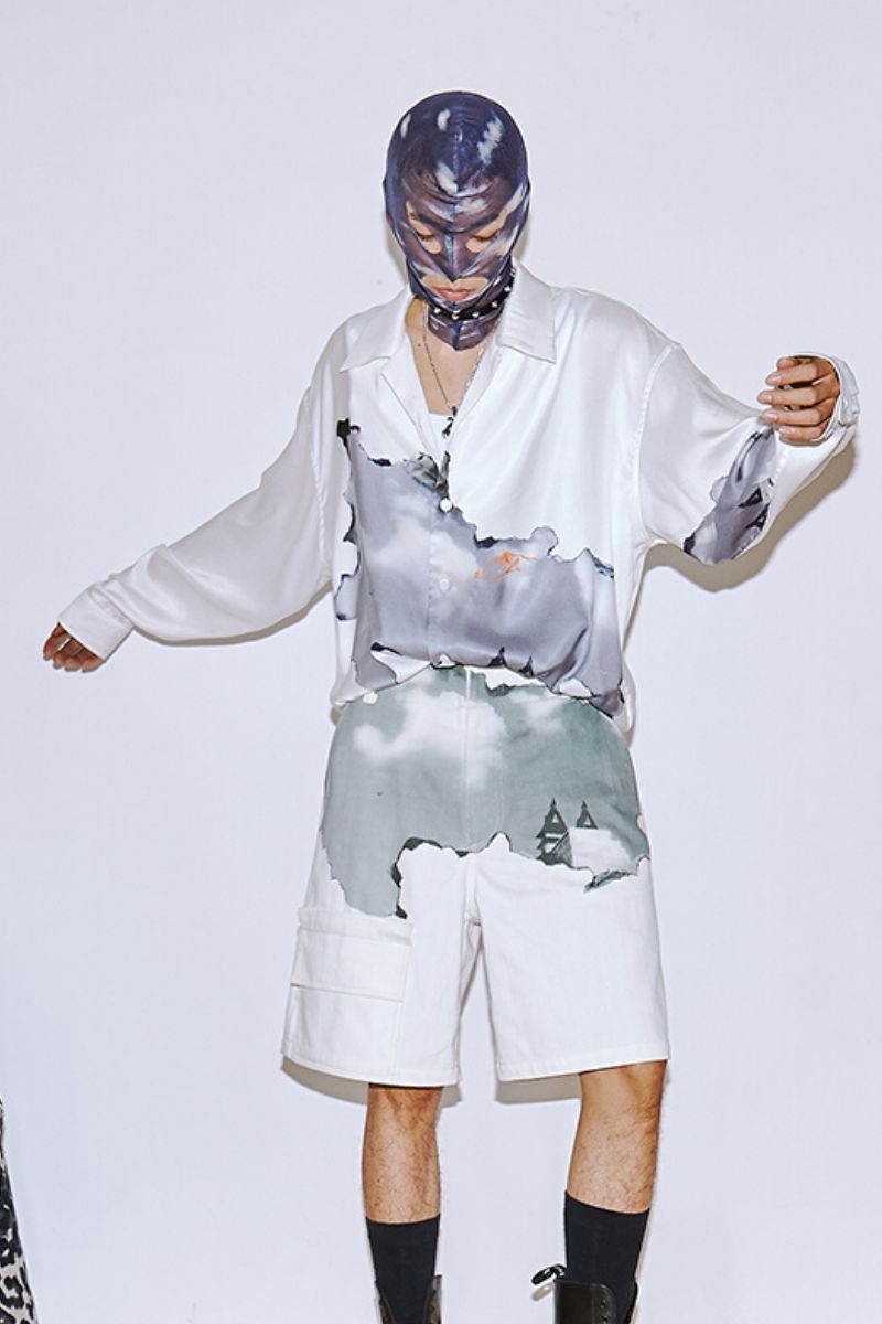 Mix7 White Print Cuban L/S Shirt