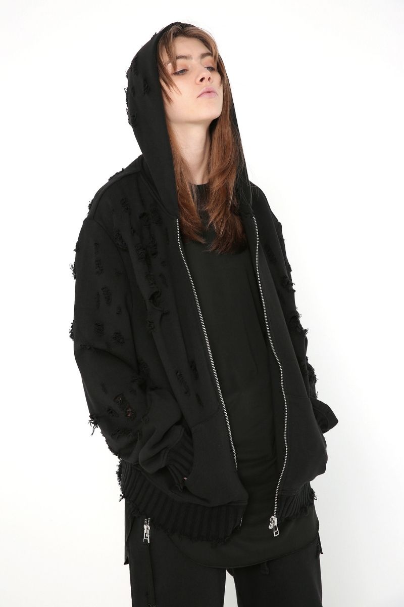 Unknown World Distressed Zipper Hoodie