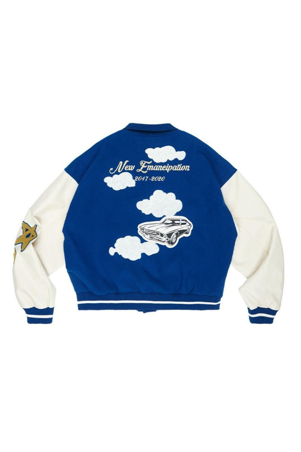 Embroidered Clouds Woolen Varsity Jacket