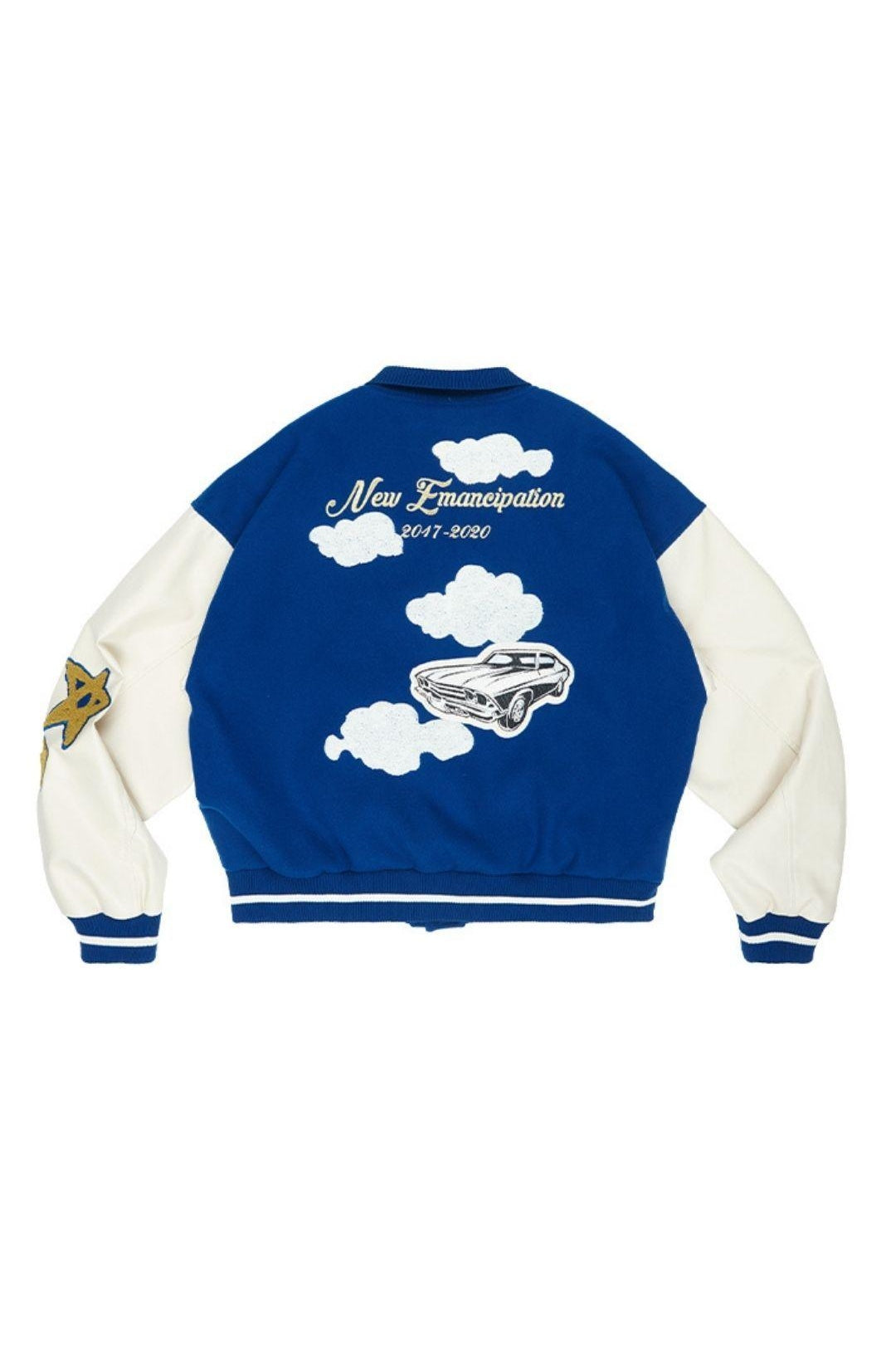Embroidered Clouds Woolen Varsity Jacket