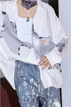 Mix7 White Print Cuban L/S Shirt