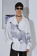 Mix7 White Print Cuban L/S Shirt