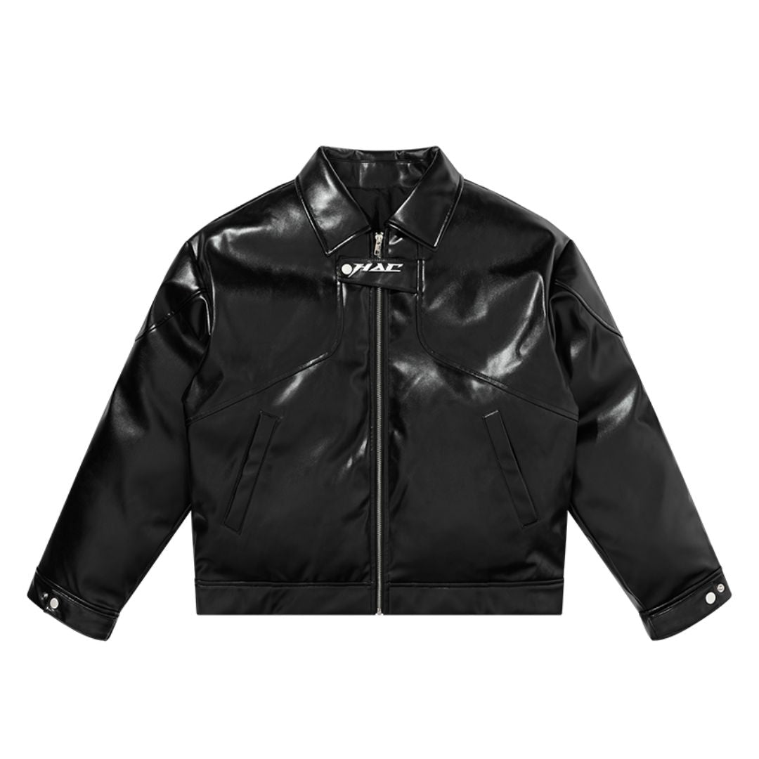 Embroidered Logo Leather Motor Jacket