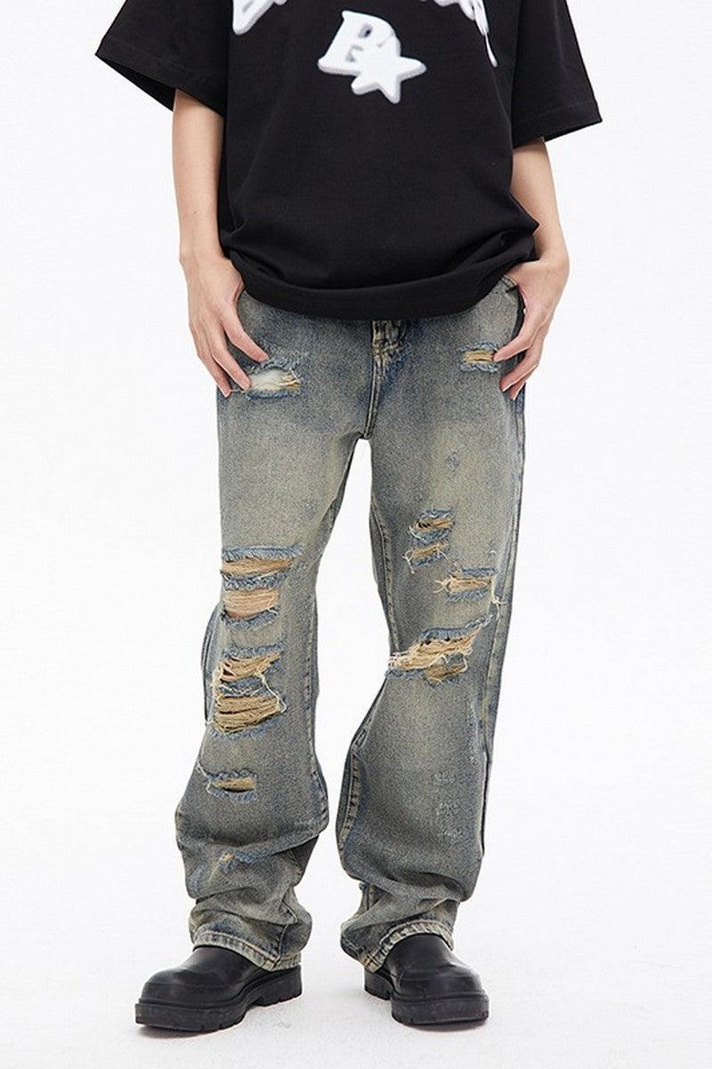 Distressed Grayish Loose Jeans