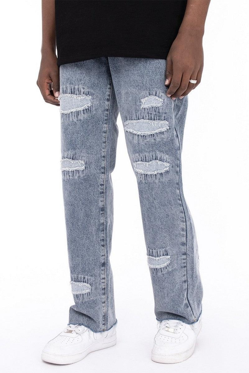 CZ Light Blue Flame Embroidered Jeans