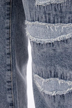 CZ Light Blue Flame Embroidered Jeans