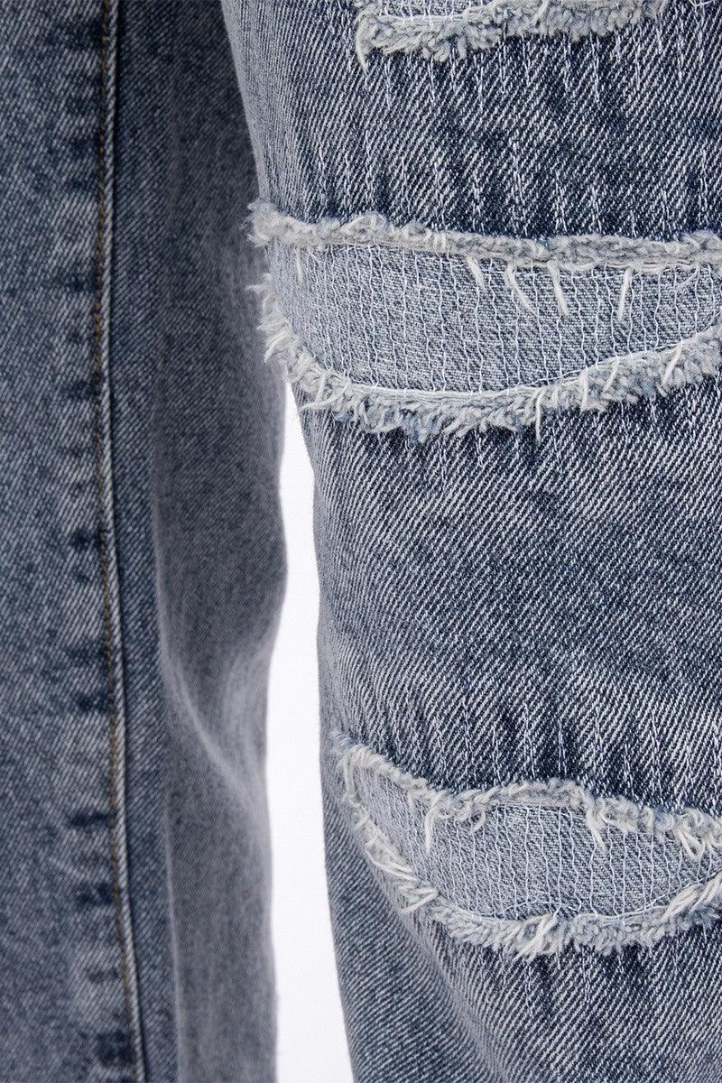 CZ Light Blue Flame Embroidered Jeans