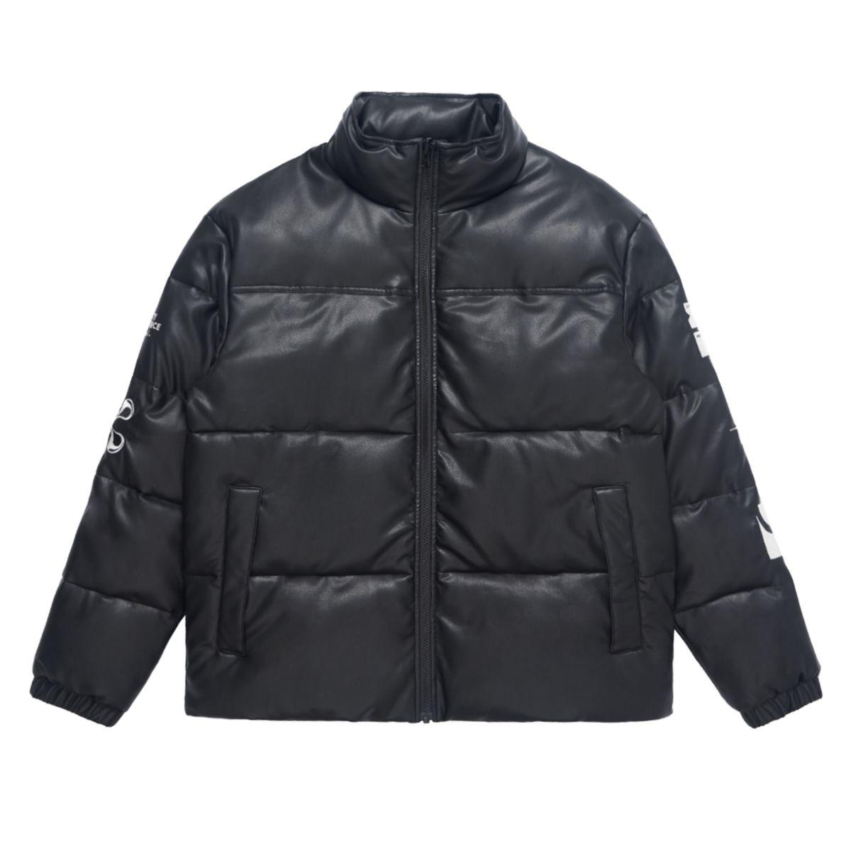Empty Reference Embroidered Logo Leather Down Jacket