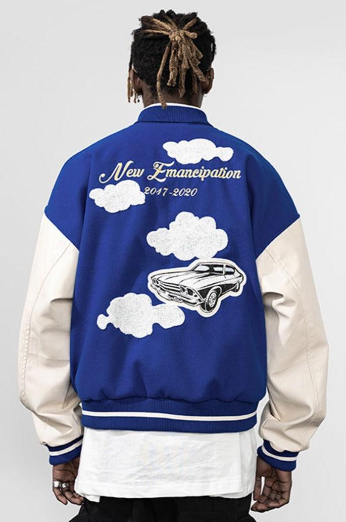 Embroidered Clouds Woolen Varsity Jacket